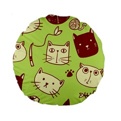 Cute Hand Drawn Cat Seamless Pattern Standard 15  Premium Round Cushions by Vaneshart