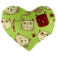 Cute Hand Drawn Cat Seamless Pattern Large 19  Premium Heart Shape Cushions by Vaneshart