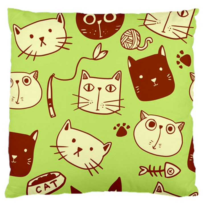 Cute Hand Drawn Cat Seamless Pattern Large Flano Cushion Case (Two Sides)