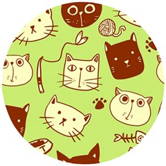 Cute Hand Drawn Cat Seamless Pattern Wooden Puzzle Round by Vaneshart