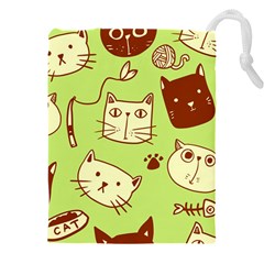 Cute Hand Drawn Cat Seamless Pattern Drawstring Pouch (5xl) by Vaneshart