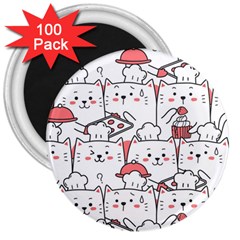 Cute Cat Chef Cooking Seamless Pattern Cartoon 3  Magnets (100 Pack) by Vaneshart