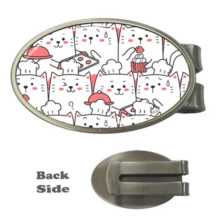 Cute Cat Chef Cooking Seamless Pattern Cartoon Money Clips (Oval) 