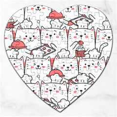 Cute Cat Chef Cooking Seamless Pattern Cartoon Jigsaw Puzzle (heart) by Vaneshart