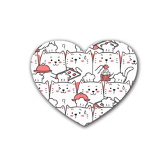 Cute Cat Chef Cooking Seamless Pattern Cartoon Rubber Coaster (heart)  by Vaneshart