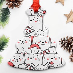 Cute Cat Chef Cooking Seamless Pattern Cartoon Christmas Tree Ornament (two Sides) by Vaneshart