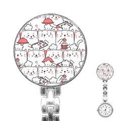 Cute Cat Chef Cooking Seamless Pattern Cartoon Stainless Steel Nurses Watch by Vaneshart