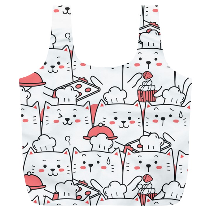 Cute Cat Chef Cooking Seamless Pattern Cartoon Full Print Recycle Bag (XL)