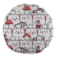 Cute Cat Chef Cooking Seamless Pattern Cartoon Large 18  Premium Flano Round Cushions by Vaneshart