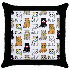 Cat Kitten Seamless Pattern Throw Pillow Case (black) by Vaneshart