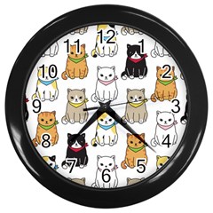 Cat Kitten Seamless Pattern Wall Clock (black) by Vaneshart