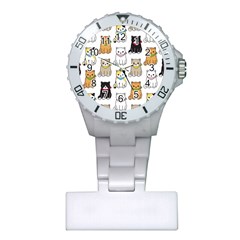 Cat Kitten Seamless Pattern Plastic Nurses Watch by Vaneshart