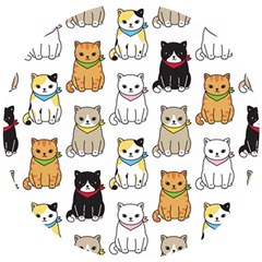 Cat Kitten Seamless Pattern Wooden Puzzle Round by Vaneshart