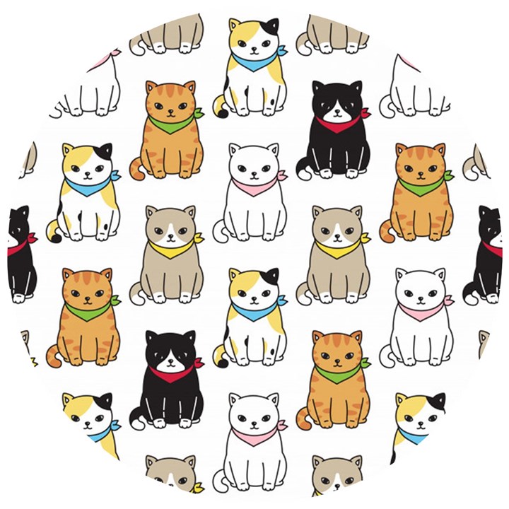 Cat Kitten Seamless Pattern Wooden Puzzle Round