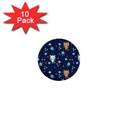 Cute Astronaut Cat With Star Galaxy Elements Seamless Pattern 1  Mini Buttons (10 Pack)  by Vaneshart