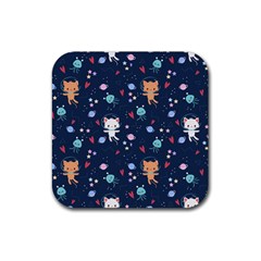 Cute Astronaut Cat With Star Galaxy Elements Seamless Pattern Rubber Coaster (square) 