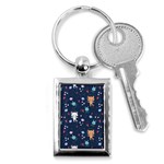 Cute Astronaut Cat With Star Galaxy Elements Seamless Pattern Key Chain (Rectangle) Front