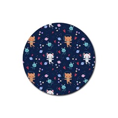 Cute Astronaut Cat With Star Galaxy Elements Seamless Pattern Rubber Coaster (round)  by Vaneshart