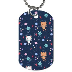 Cute Astronaut Cat With Star Galaxy Elements Seamless Pattern Dog Tag (two Sides) by Vaneshart