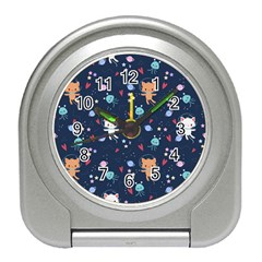 Cute Astronaut Cat With Star Galaxy Elements Seamless Pattern Travel Alarm Clock by Vaneshart