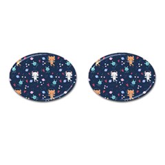 Cute Astronaut Cat With Star Galaxy Elements Seamless Pattern Cufflinks (oval) by Vaneshart