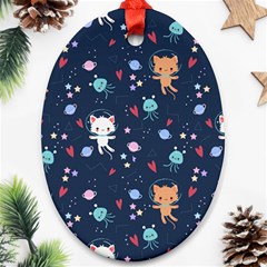 Cute Astronaut Cat With Star Galaxy Elements Seamless Pattern Oval Ornament (two Sides) by Vaneshart