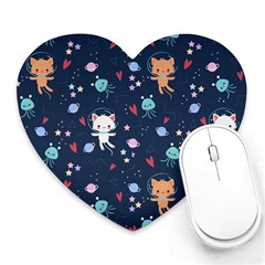 Cute Astronaut Cat With Star Galaxy Elements Seamless Pattern Heart Mousepads by Vaneshart