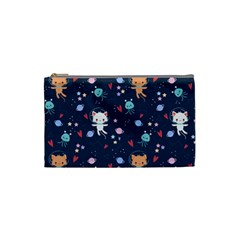 Cute Astronaut Cat With Star Galaxy Elements Seamless Pattern Cosmetic Bag (small) by Vaneshart