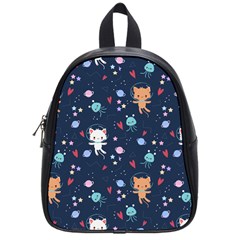 Cute Astronaut Cat With Star Galaxy Elements Seamless Pattern School Bag (small) by Vaneshart