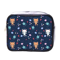 Cute Astronaut Cat With Star Galaxy Elements Seamless Pattern Mini Toiletries Bag (one Side) by Vaneshart