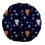 Cute Astronaut Cat With Star Galaxy Elements Seamless Pattern Large 18  Premium Round Cushions Front