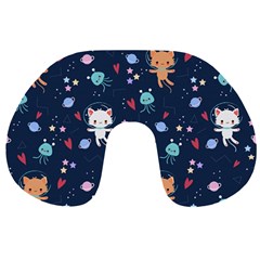 Cute Astronaut Cat With Star Galaxy Elements Seamless Pattern Travel Neck Pillow by Vaneshart