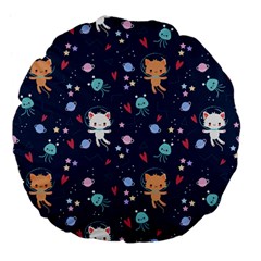 Cute Astronaut Cat With Star Galaxy Elements Seamless Pattern Large 18  Premium Flano Round Cushions by Vaneshart