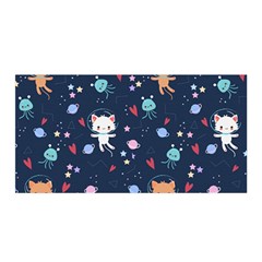 Cute Astronaut Cat With Star Galaxy Elements Seamless Pattern Satin Wrap by Vaneshart