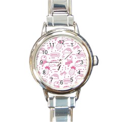 Cute Girly Seamless Pattern Round Italian Charm Watch by Vaneshart