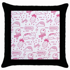 Cute Girly Seamless Pattern Throw Pillow Case (black) by Vaneshart