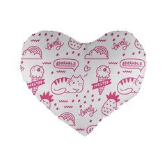 Cute Girly Seamless Pattern Standard 16  Premium Heart Shape Cushions by Vaneshart