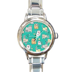 Seamless Pattern Cute Cat Cartoon With Hand Drawn Style Round Italian Charm Watch by Vaneshart