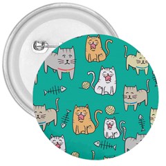 Seamless Pattern Cute Cat Cartoon With Hand Drawn Style 3  Buttons by Vaneshart