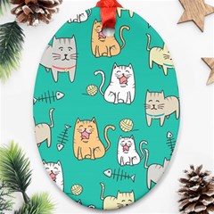 Seamless Pattern Cute Cat Cartoon With Hand Drawn Style Ornament (oval) by Vaneshart