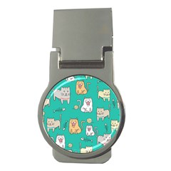 Seamless Pattern Cute Cat Cartoon With Hand Drawn Style Money Clips (round)  by Vaneshart