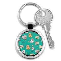 Seamless Pattern Cute Cat Cartoon With Hand Drawn Style Key Chain (round) by Vaneshart