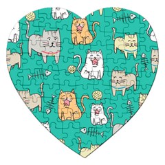 Seamless Pattern Cute Cat Cartoon With Hand Drawn Style Jigsaw Puzzle (heart) by Vaneshart