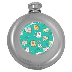 Seamless Pattern Cute Cat Cartoon With Hand Drawn Style Round Hip Flask (5 Oz) by Vaneshart