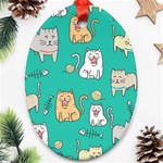 Seamless Pattern Cute Cat Cartoon With Hand Drawn Style Oval Ornament (Two Sides) Front