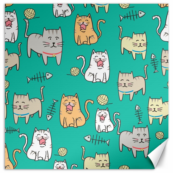 Seamless Pattern Cute Cat Cartoon With Hand Drawn Style Canvas 16  x 16 