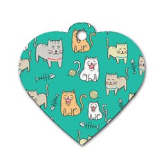 Seamless Pattern Cute Cat Cartoon With Hand Drawn Style Dog Tag Heart (one Side) by Vaneshart