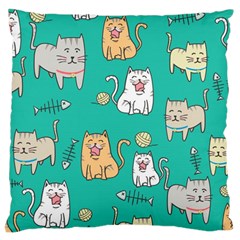 Seamless Pattern Cute Cat Cartoon With Hand Drawn Style Large Cushion Case (one Side) by Vaneshart