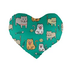 Seamless Pattern Cute Cat Cartoon With Hand Drawn Style Standard 16  Premium Heart Shape Cushions by Vaneshart