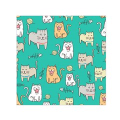 Seamless Pattern Cute Cat Cartoon With Hand Drawn Style Small Satin Scarf (square) by Vaneshart